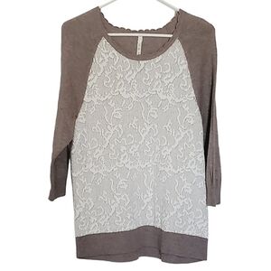 1087 * Leo & Nicole Lace Front Sweater Tan White Size L